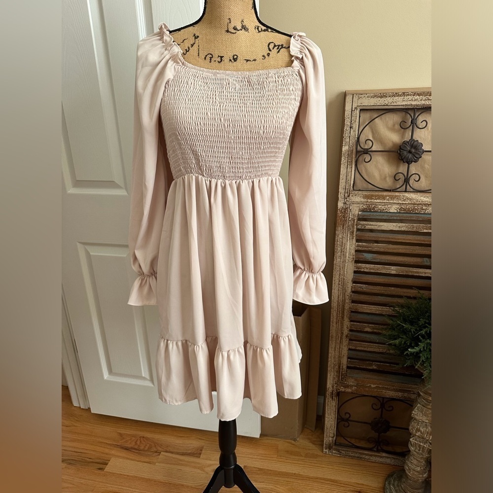 SHEIN Light Beige Long Sleeve Dress - Picture 2 of 11